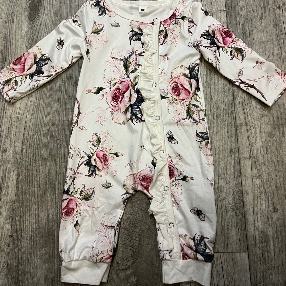 Baby Girl Floral Ruffle Long Sleeve Onesie